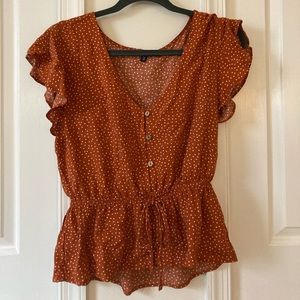 Peplum flutter sleeve polka dot top
